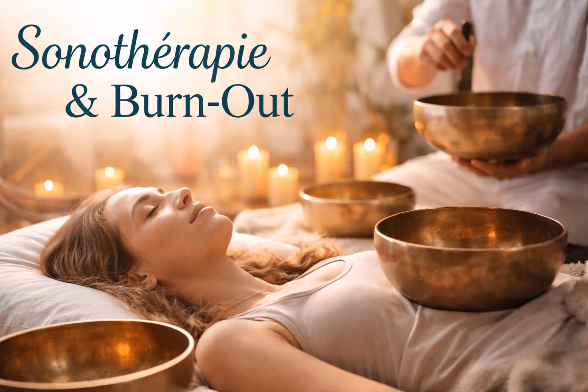 Fille allongée avec des bols sur le corps